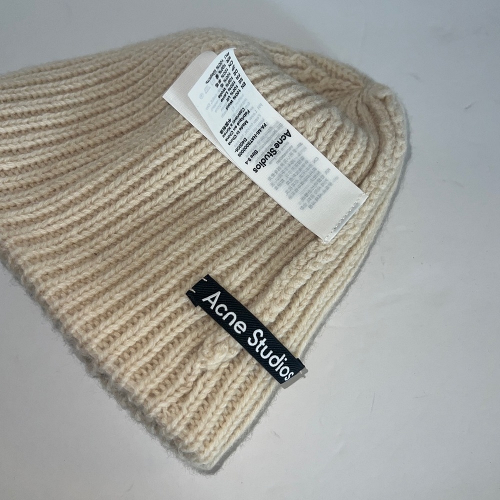 Acne Studios Pansy Beanie Kids Toddler Size 3-4 Ribbed Hat Cream Tan Wool NWOT - Picture 7 of 9